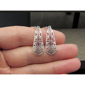 Sterling Silver Cool Filigree Pattern Earrings Vintage Wedding Engagement